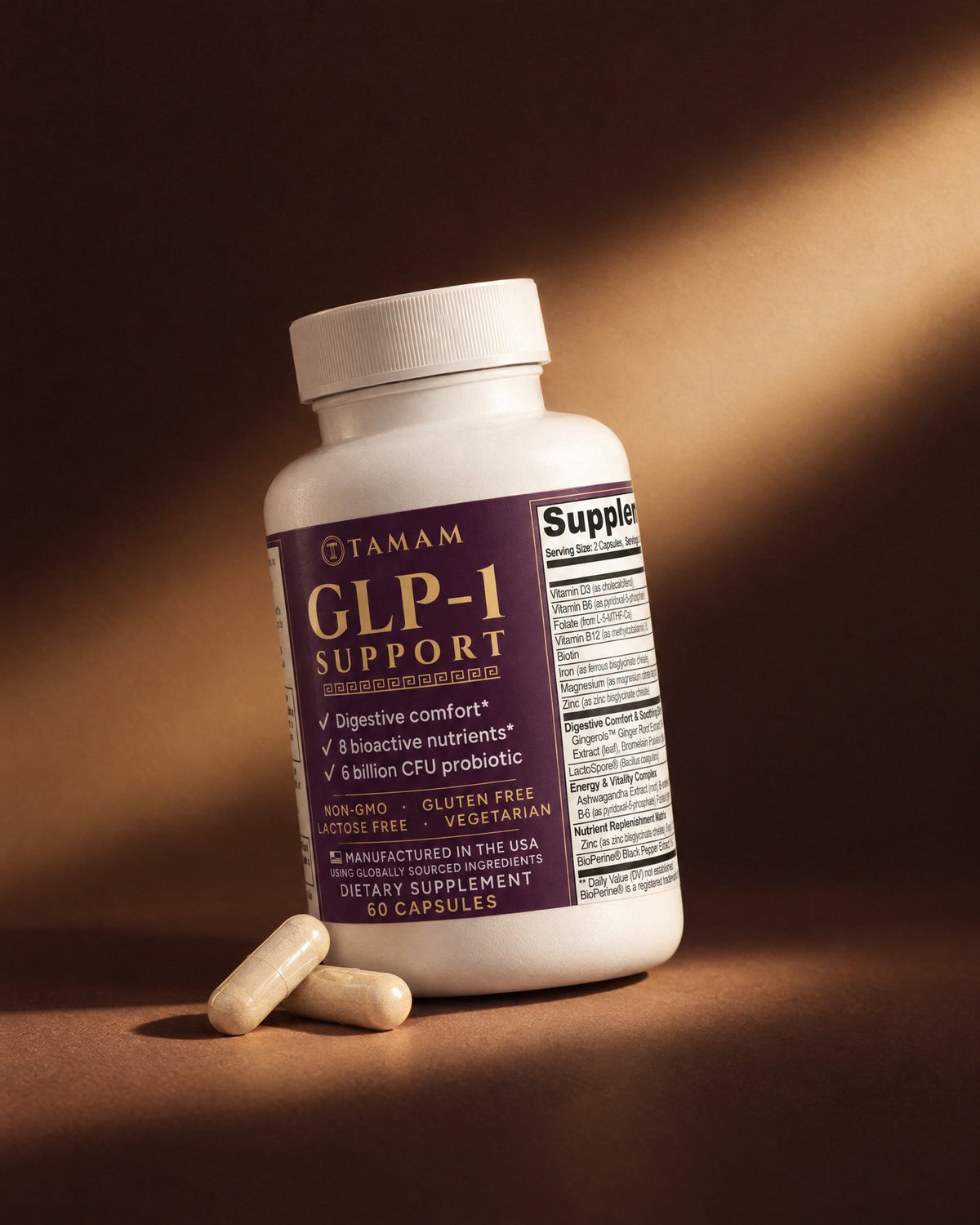 TAMAM GLP-1 Support bottle in low light
